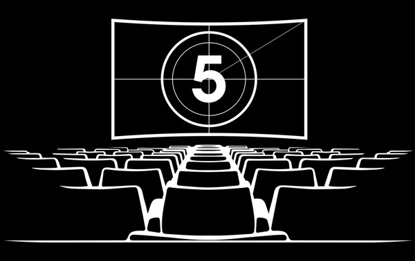 Sala cinematografica con schermo e sedili, illustrazione . — Vettoriale Stock