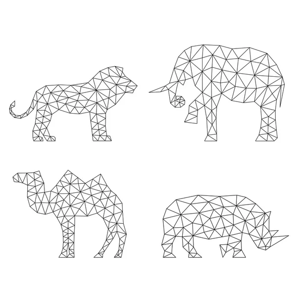 Siluetas de animales geométricos. Conjunto de polígonos — Vector de stock