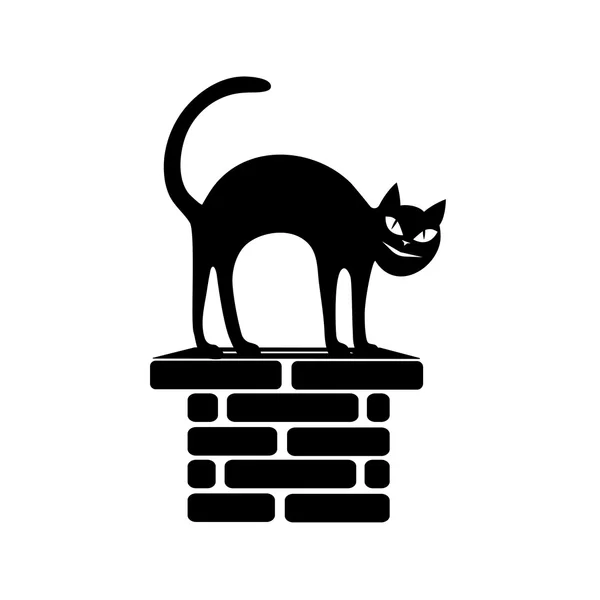 Black silhouette of the sitting cat on a flue. — Stock Vector