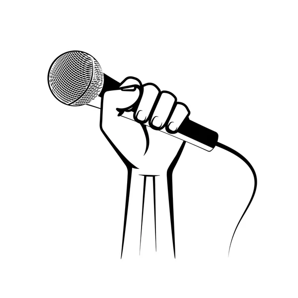 Mikrofon i en hand — Stock vektor
