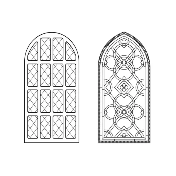 Готические Окна Винтажные Рамки Церковные Витражи — стоковый вектор