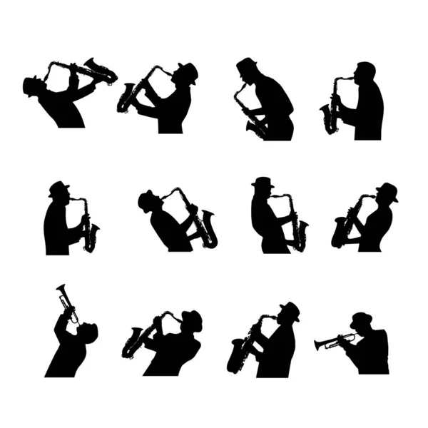Silhouet Jazz Muzikant Set Vector Illustratie — Stockvector