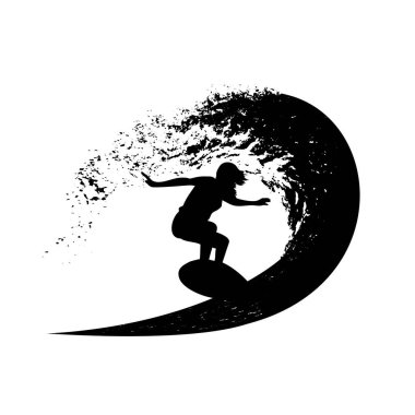 Dalga vektör illüstrasyonunda sörfçü