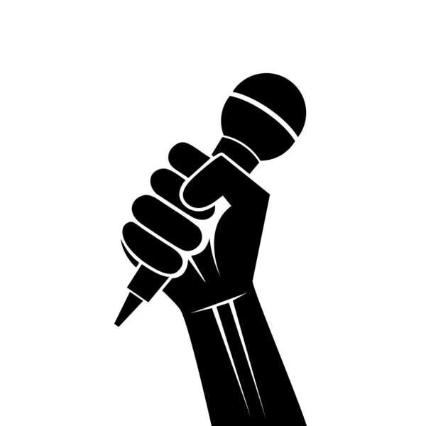 Drawing a microphone in a hand — Stock Vector