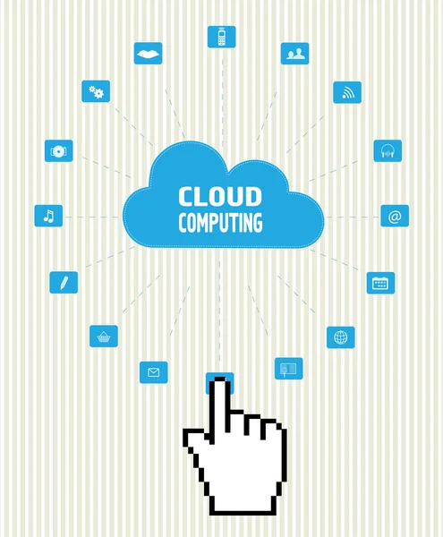 Cloud computing technologie schéma abstrait avec la main du curseur — Image vectorielle