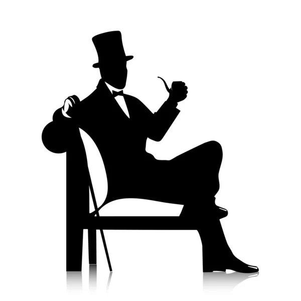 Gentleman's silhouet met een buis — Stockvector