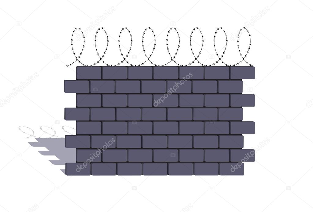 Element of a stone fencing with a barbed wire