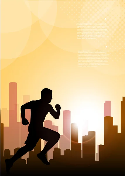 Running man against the city. silhouette of the sprinter — Stock Vector