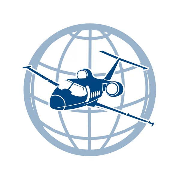 Plane on the background of the planet symbol of air transportation — Stock Vector