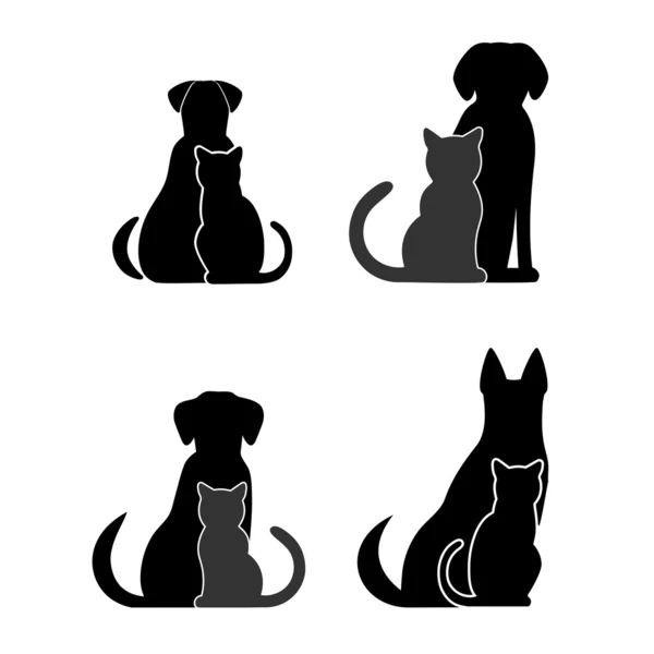 Siluetas de mascotas, perro gato Vector De Stock