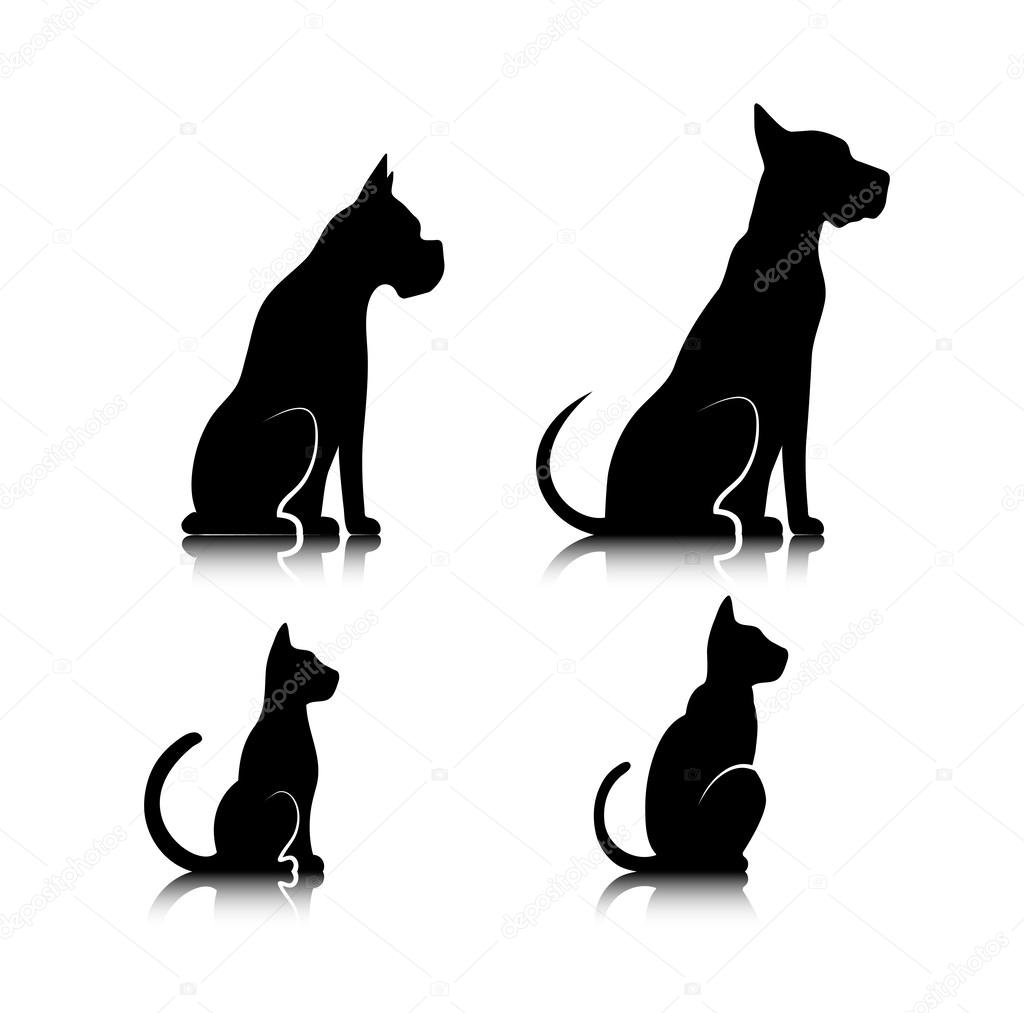 Silhouettes of pets, cat dog