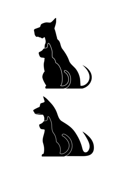 Silhouetten van huisdieren, kat, hond — Stockvector