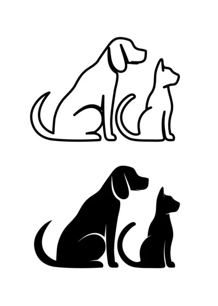 Silhouetten von Haustieren, Katze Hund — Stockvektor