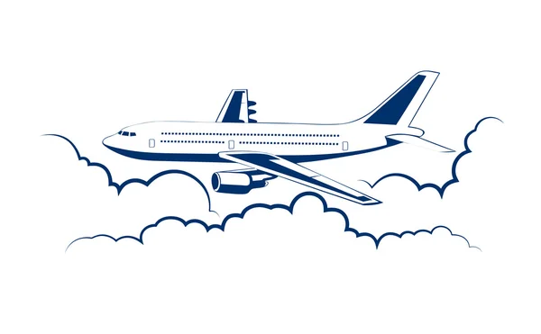 Airplane flying among clouds — Stock Vector