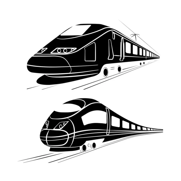 Monochrome silhouette of the high-speed passenger train — Stock Vector