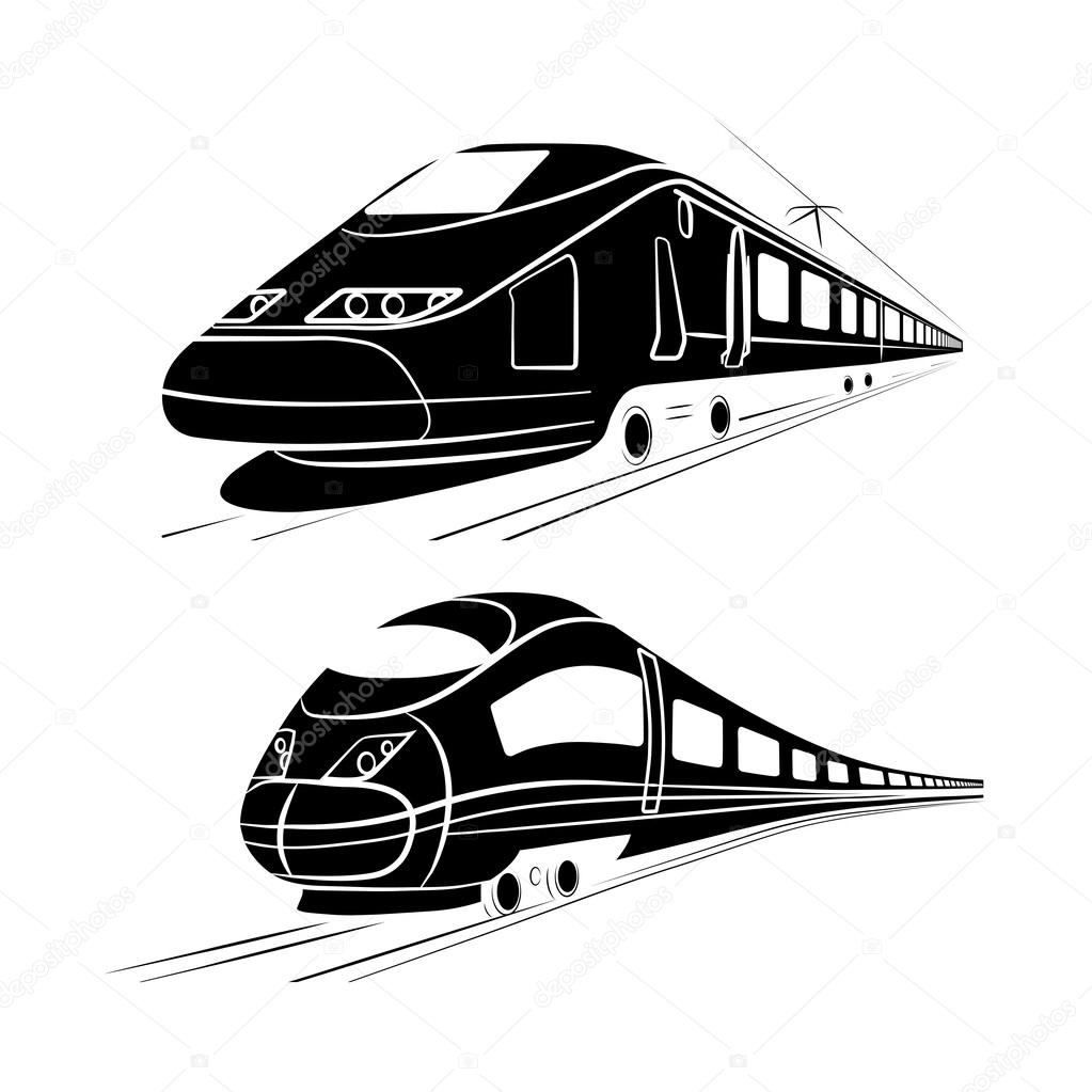 Monochrome silhouette of the high-speed passenger train