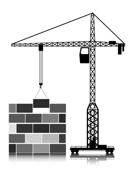 Torre grúa construye la casa de bloques — Vector de stock