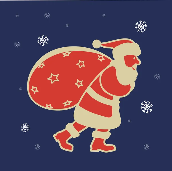 Santa Claus con una bolsa de regalos icono en el fondo de los copos de nieve — Archivo Imágenes Vectoriales