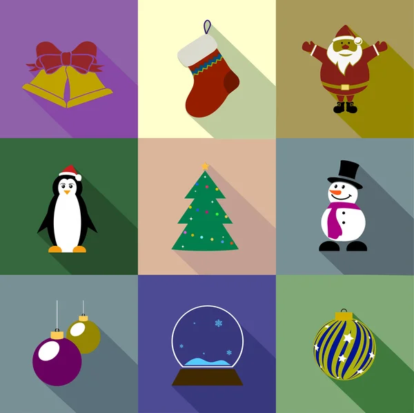 Icônes de Noël colorées style plat — Image vectorielle
