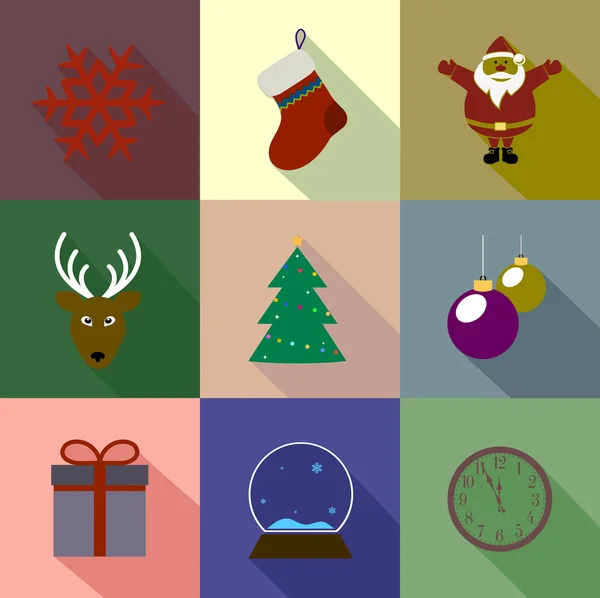 Iconos de Navidad de colores estilo plano — Vector de stock