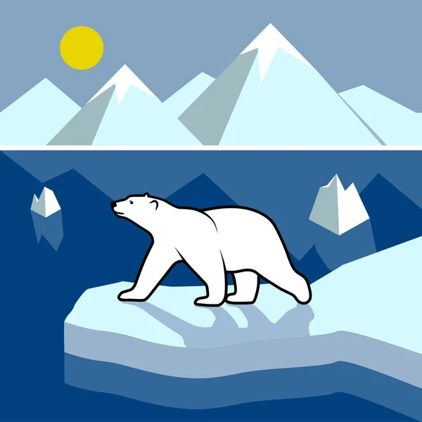 Polar bear on an ice floe, polar landscape. — Stock Vector