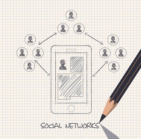 Desenho esquema a lápis de redes sociais comunicação pessoas I — Vetor de Stock