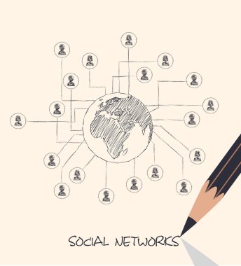 Sosyal ağlar iletişim insanlar Internet düzeninin kalem çizim