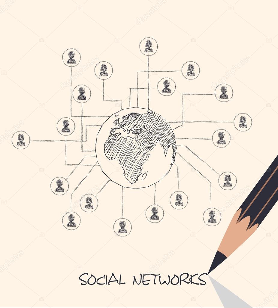 Drawing pencil scheme of  social networks communication people Internet