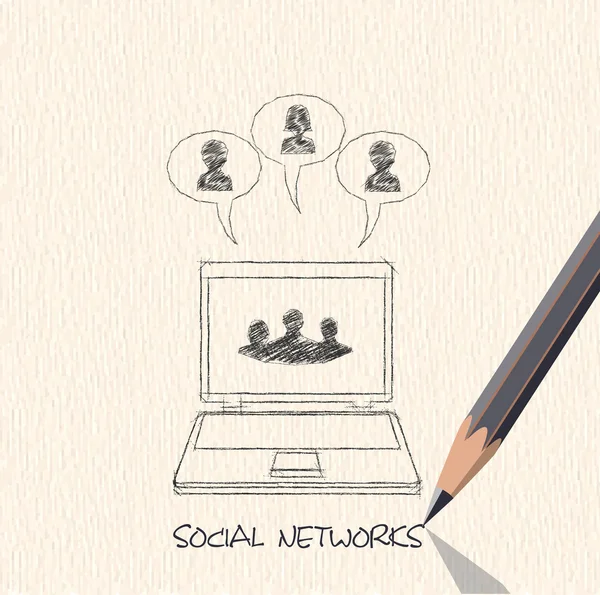 Рисование карандашной схемы общения в социальных сетях I — стоковый вектор