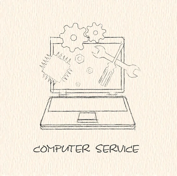 コンピューター サービスの記号を紙に鉛筆を描く — ストックベクタ
