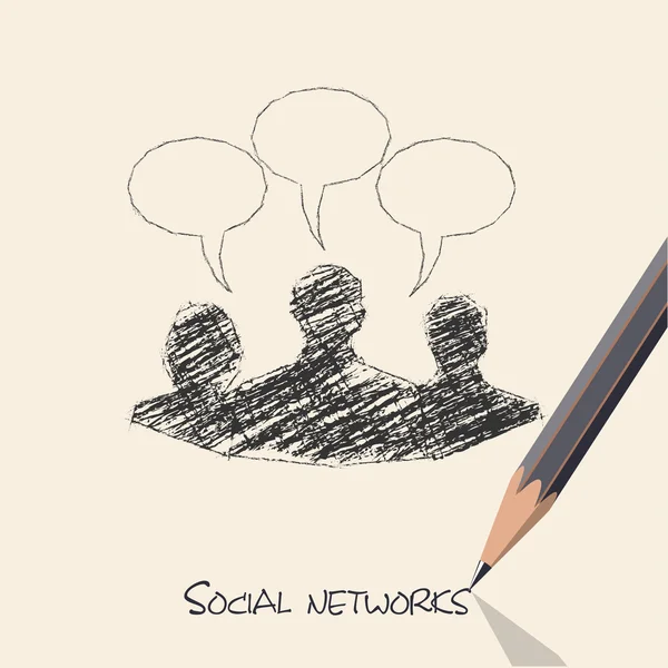 Schéma au crayon des réseaux sociaux personnes de communication — Image vectorielle