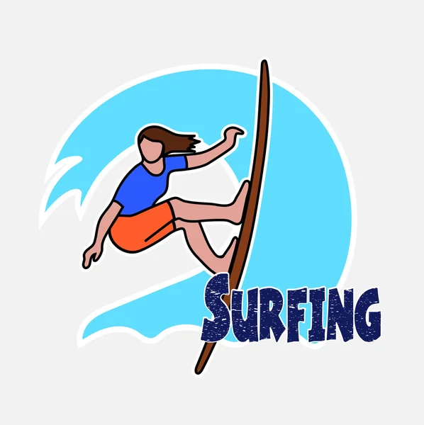 Dibujo del surfista en la ola hawaiana — Archivo Imágenes Vectoriales