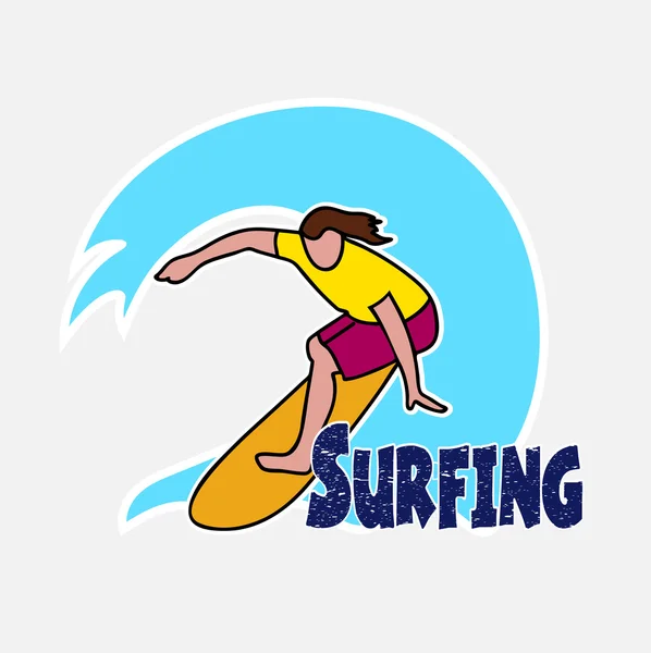 Dibujo del surfista en la ola hawaiana — Vector de stock