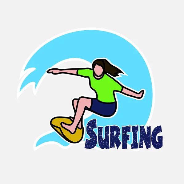 Surfista está a desenhar na onda havaiana — Vetor de Stock