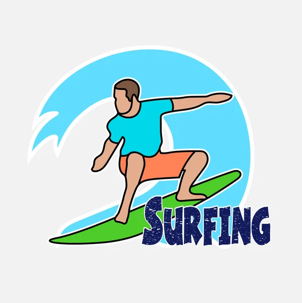 Dibujo del surfista en la ola hawaiana — Archivo Imágenes Vectoriales