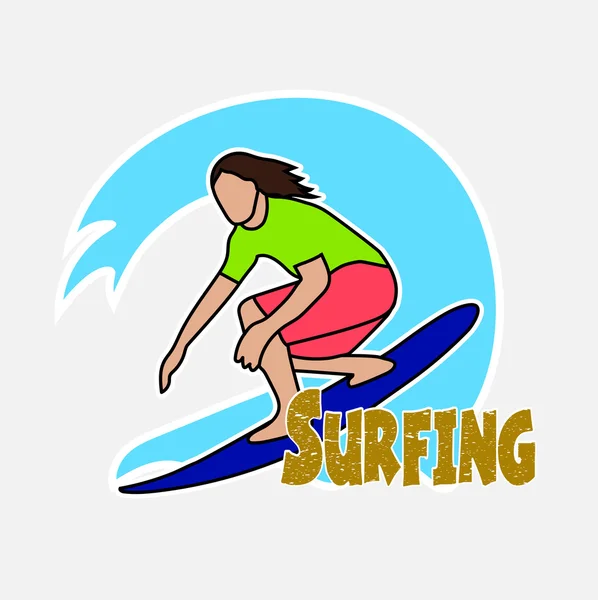 Dibujo del surfista en la ola hawaiana — Archivo Imágenes Vectoriales