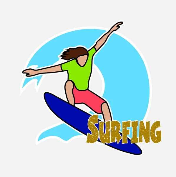 Surfer's drawing on the Hawaiian wave — Stok Vektör