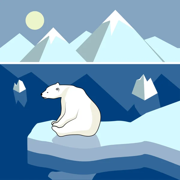 Polar bear on an ice floe, polar landscape. — Stock Vector