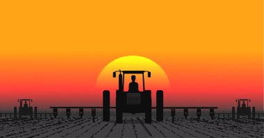 Tractor processes the earth a rural landscape clipart