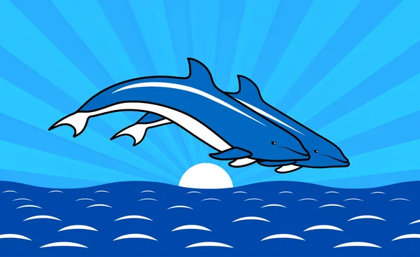 Dolphins frolic in the ocean — Stock Vector