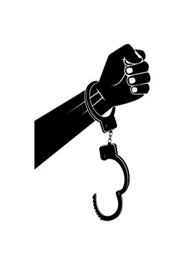 Elleri kelepçeli beyaz bir arka planda