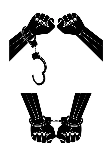 Hands in handcuffs on a white background — Stock Vector