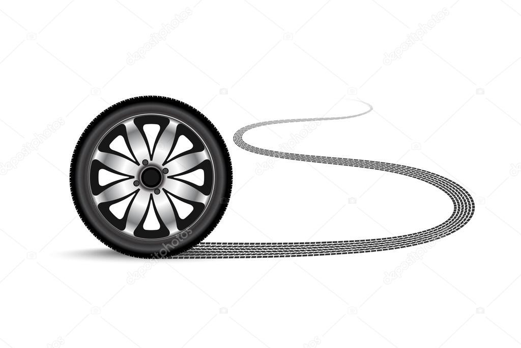 Automobile wheel leaving a trace