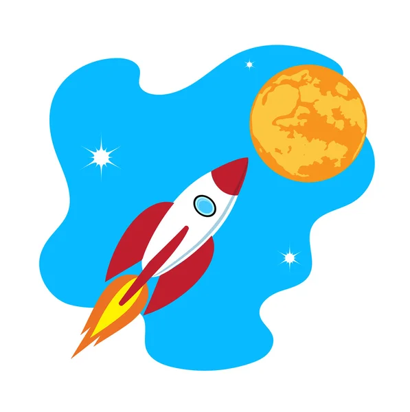 Rocket soars into the sky color illustration — Stock Vector