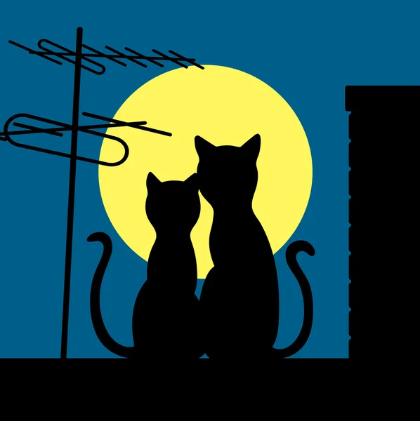 Cats on a night roof — Stock Vector
