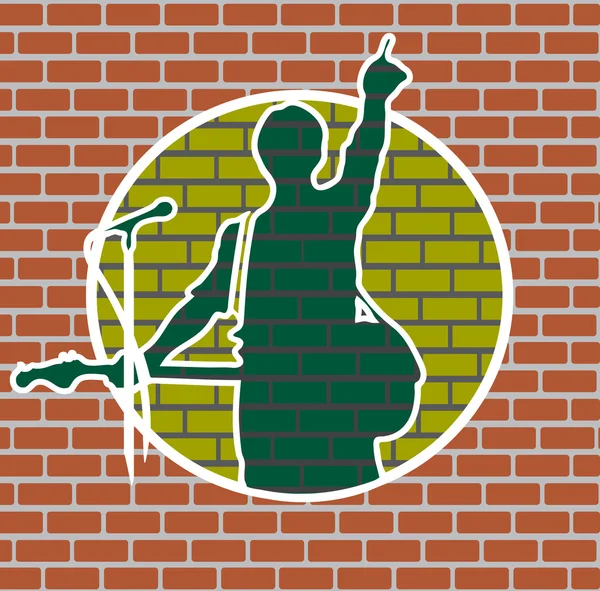 Drawing rock musician on a brick wall