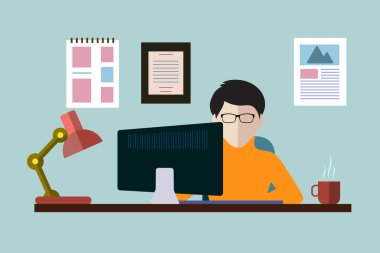 çalışan bir bilgisayarda düz bir tarzda