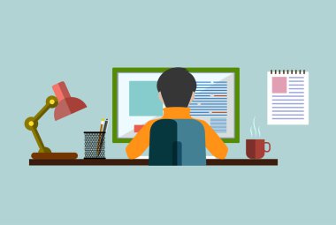 çalışan bir bilgisayarda düz bir tarzda