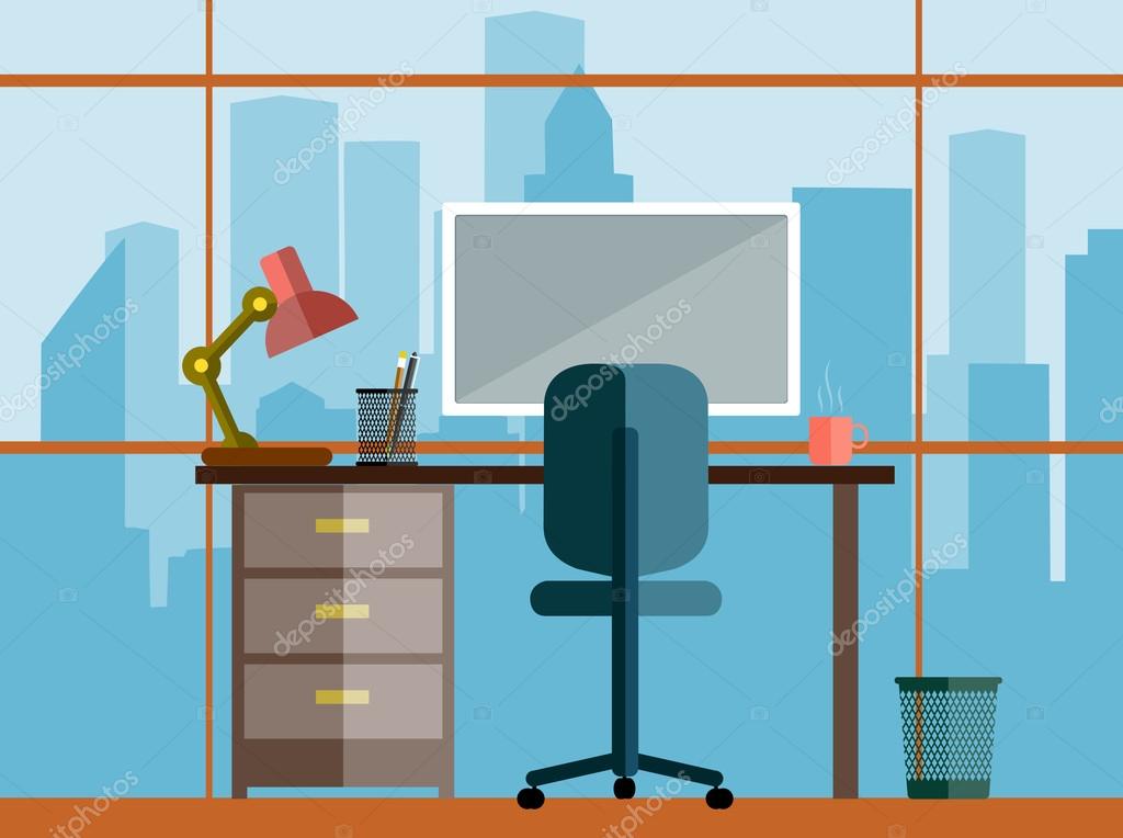 Desktop Office Work Flat Style Stock Vector C Matc 70707225