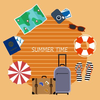 Parlak afiş, yaz tatil uçak stil unsurları.